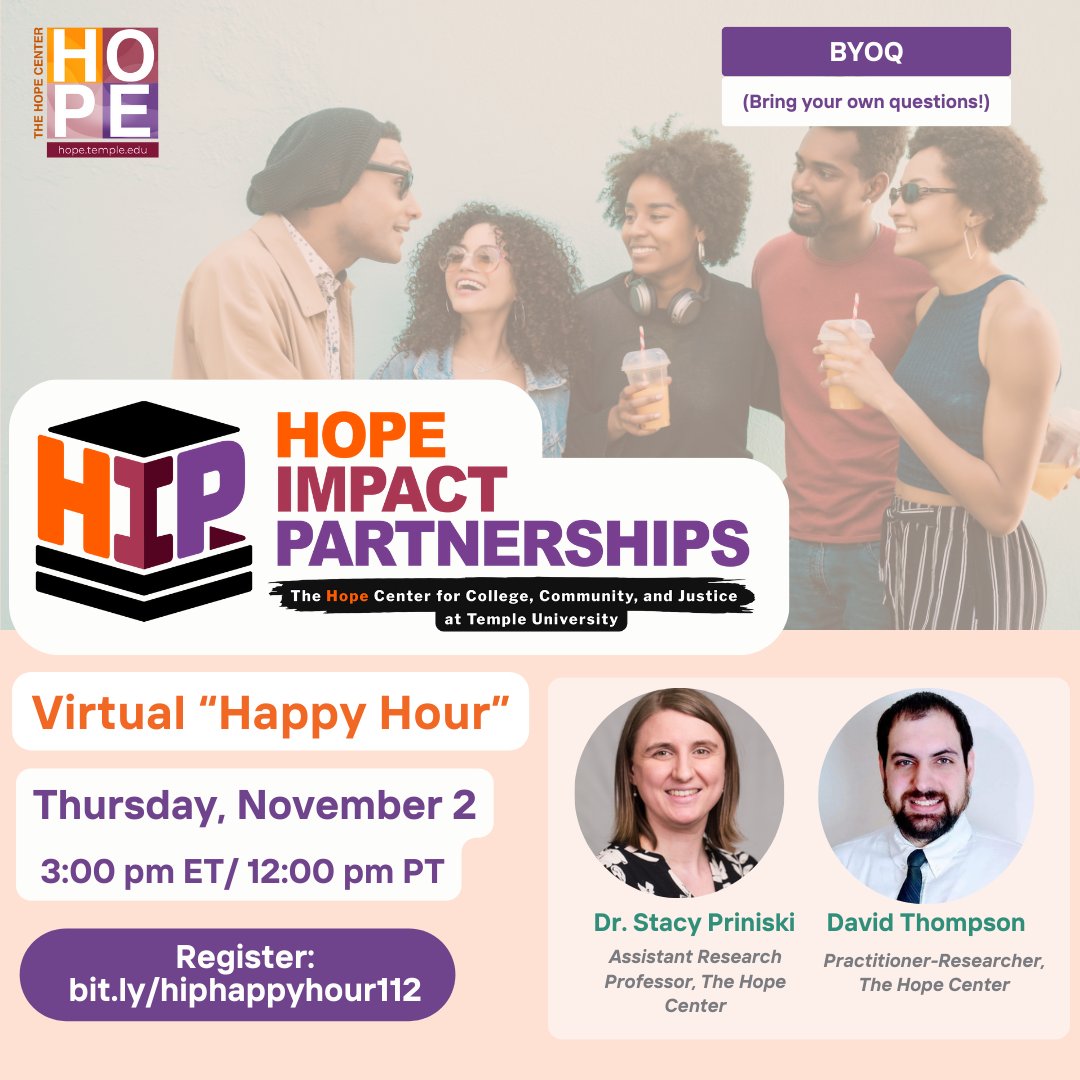 hope4college's tweet photo. Stop by our next "HIP Happy Hour" (BYOQ: Bring your own questions 😉) on Thursday, November 2 to learn more!

Register: https://t.co/7GktQE0v55 https://t.co/iuDnora7ju