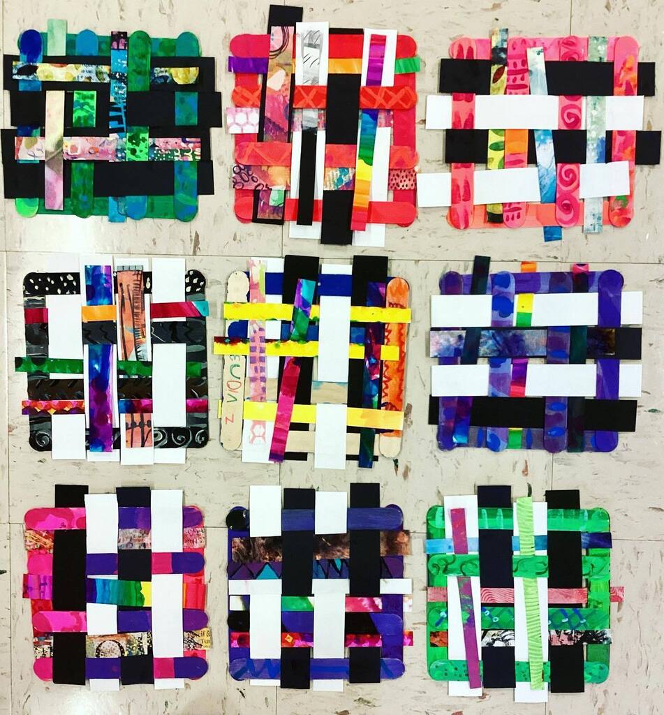 cdjteachesart's tweet photo. Here’s a few of the 3rd grade mixed and mash weavings. #elementaryart #artteacher #arteducation #3rdgradeart #artseducationmatters #mixedmedia #weaving #charmeckschools #cmsartsed #supportarteducation https://t.co/apJMXaD3eq