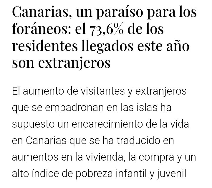 "Canarias, un paraíso para los foráneos"

"El aumento de visitantes y extranjeros que se empadronan en las islas ha supuesto un encarecimiento de la vida en Canarias que se ha traducido en aumentos en la vivienda, la compra y un alto índice de pobreza infantil y juvenil".