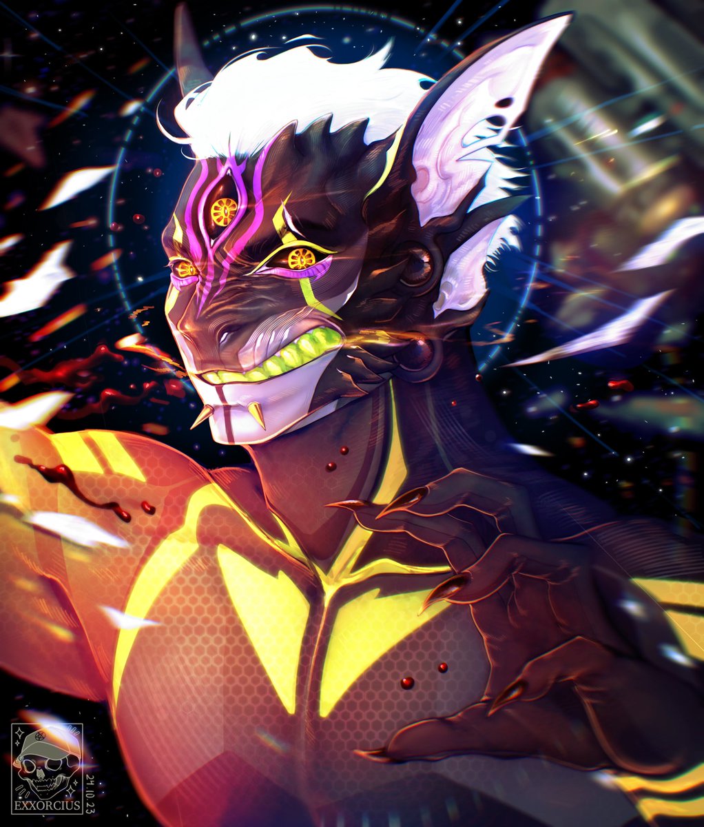 Commission for @Retro_Kaiju of their OC Akuma!
Thank you so much for your support! Really missed painting badass aliens 💚💥 

#artcommission #oc #alienoc #digitalart