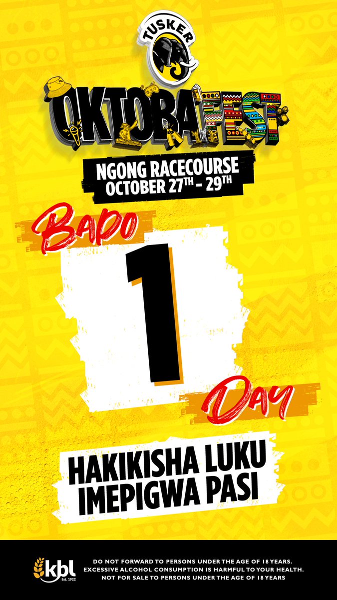 wakio_esi's tweet photo. Wakuu ni siku moja tu @TuskerLager watuspoil!
Can't wait for Mejja!
Visit https://t.co/teA4Sn1QAT and get your tickets! #TuskerOktobafest #DrinkBetterNotMore
@Steve_mugoh @kinyua @Ngandi mko? Are you #OktobafestEastAfrica ready?
#ThisIsHowWeDo music https://t.co/zJJaJLj8ui