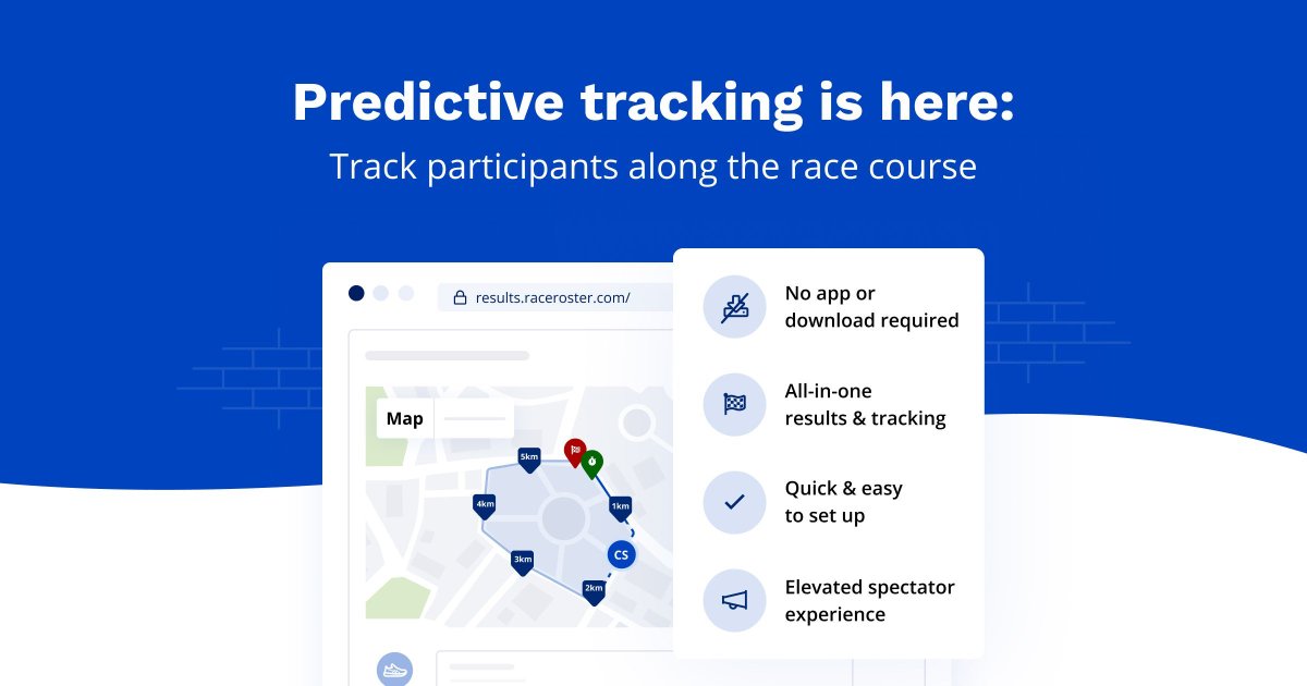 Race Roster’s Predictive Tracking is here - allow spectators to track their loved ones on the race course! Our Predictive Tracking tool gives you one place to direct participants and spectators to for race day tracking and results.  Learn more: raceroster.com/articles/intro…