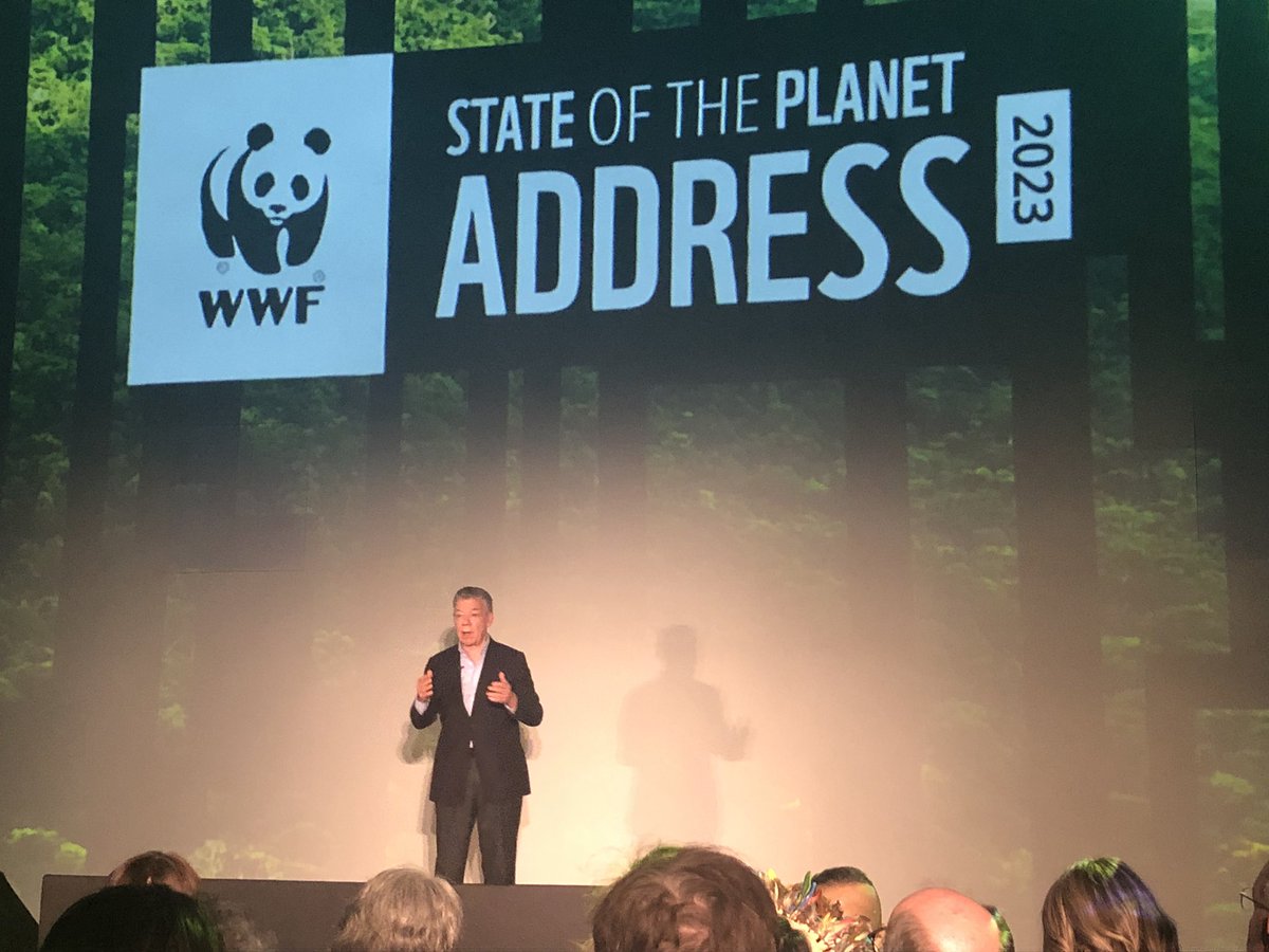 DrewBennellick's tweet photo. Thank you @WWF for this year’s #StateOfThePlanet address. Inspiring speech from Former President of Columbia and climate activist Juan Santos Manuel “let’s make peace amongst humans and together make peace with nature”. @framelessldn https://t.co/xtH4MBcnlw