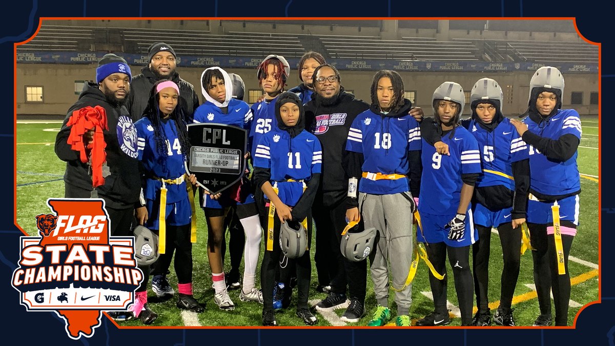 BearsOutreach's tweet photo. Congratulations to Wendell Phillips, Proviso East and Resurrection for qualifying for the @ChicagoBears Girls High School Flag Football State Championship this weekend at Halas Hall. https://t.co/6JuepiWjTp