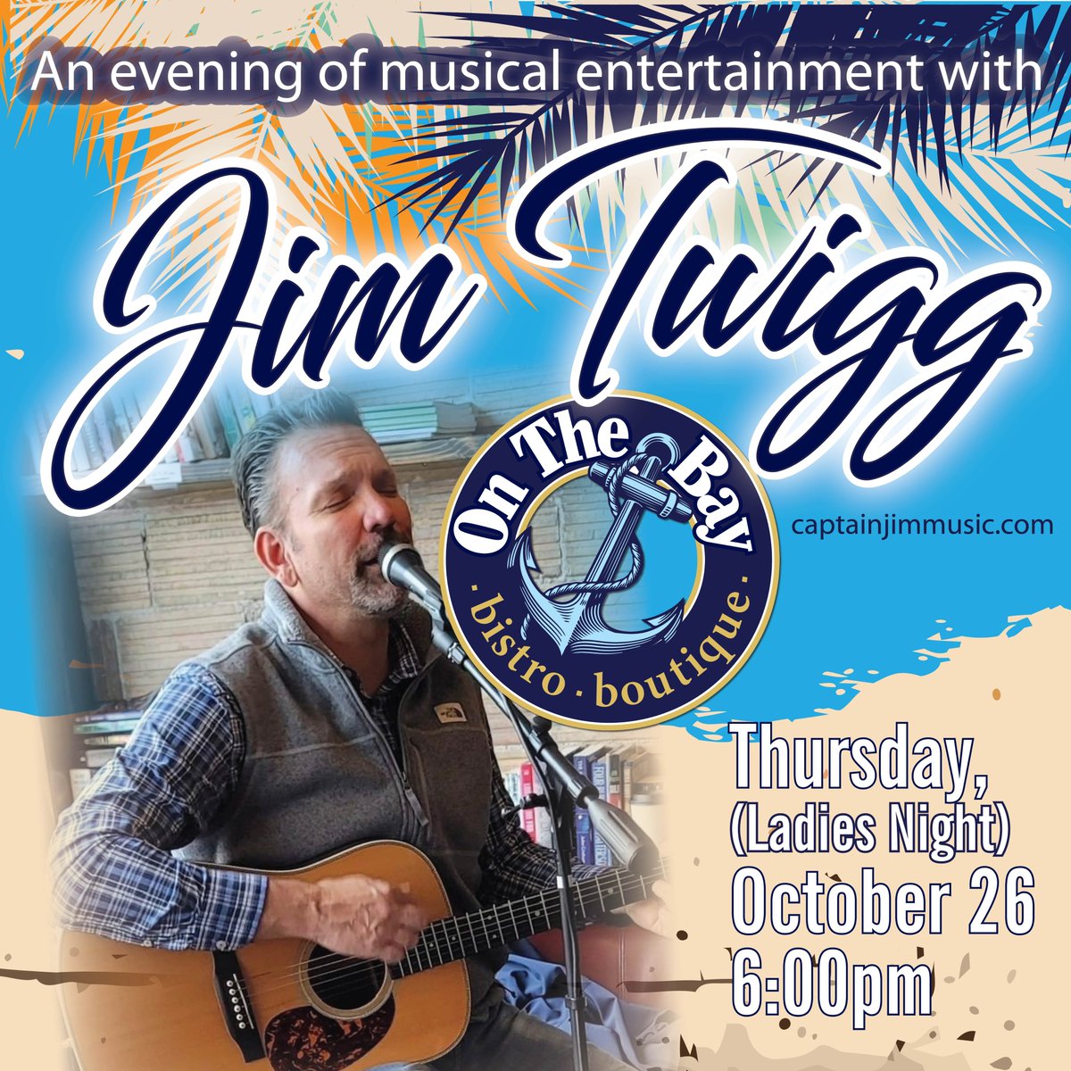OnTheBaycustoms's tweet photo. Call a few friends and join us TONIGHT, Thursday 10/26. 6-9pm We'll put some booze in the blenders and have some fun Margaritaville vibes with📷singer/📷guitarist Jim Twigg!!📷📷📷  and we'll search for your lost shaker of salt
Don't forget 25% OFF food &amp; drinks for the ladies. https://t.co/Gf7Y78N4X9