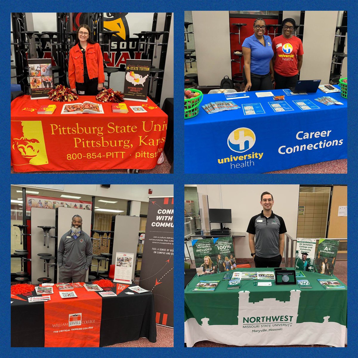 Shout out to @pittstate @UHKCMO @williamjewell @NW_ChristianD @NWMOSTATE for attending the career & education fair @RQSSouthHigh 
#RealWorldLearningKC
#CollegeandCareerReadiness