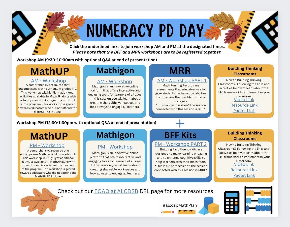 jennjohnston56's tweet photo. Tomorrow’s Numeracy PD day is just around the corner! Don’t miss out on our exciting sessions: MathUP, Mathigon, Math Running Records, Building Fact Fluency Kits, and Building Thinking Classrooms. @alcdsb #alcdsbMathPlan #alcdsbMYSP https://t.co/CTVcFsjebI