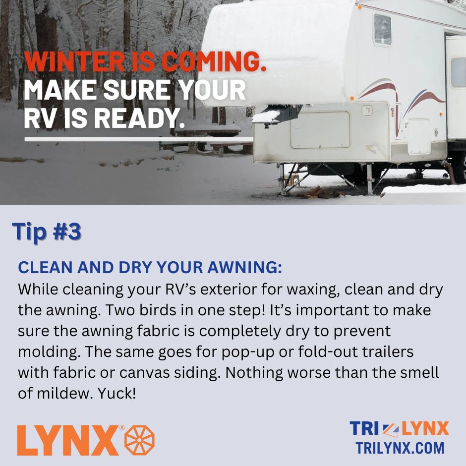 LynxLevelers's tweet image. As the temperatures drop and the seasons begin to change, there are many things people must do to adequately prepare themselves for winter. We are excited to bring you 6 weeks of Winterization Tips! 
#rvwinterization #getreadyforwinter #rvwinterprep #winterizationtips