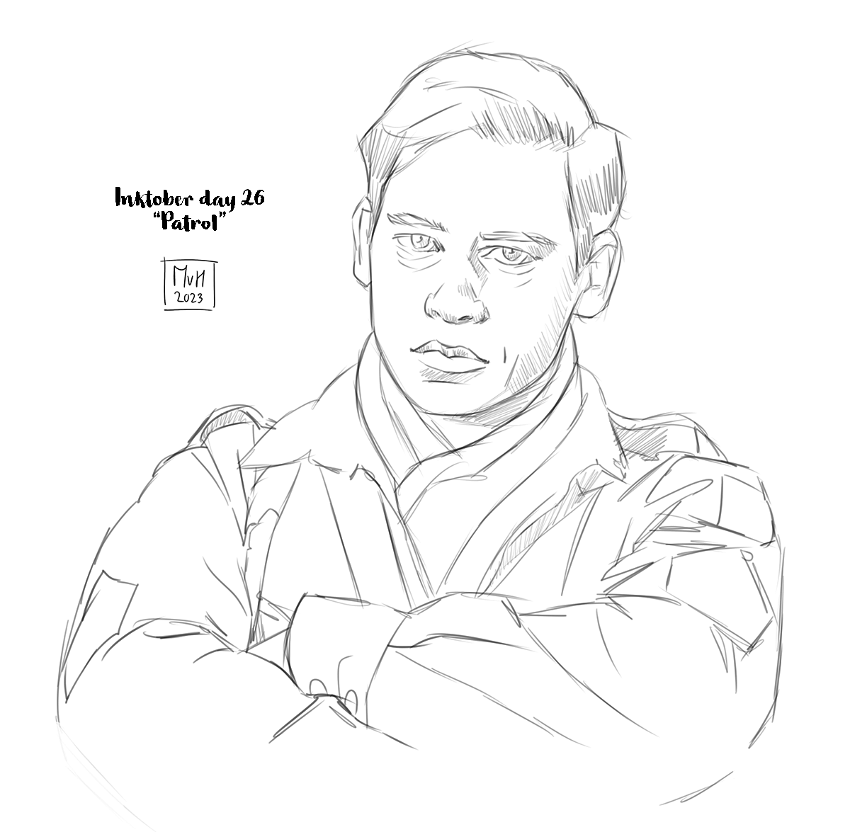 Bob Inktober day 26. Patrol. Johnny Martin will have no bullshit about this patrol, thanks very much. #Inktober #inktober2023