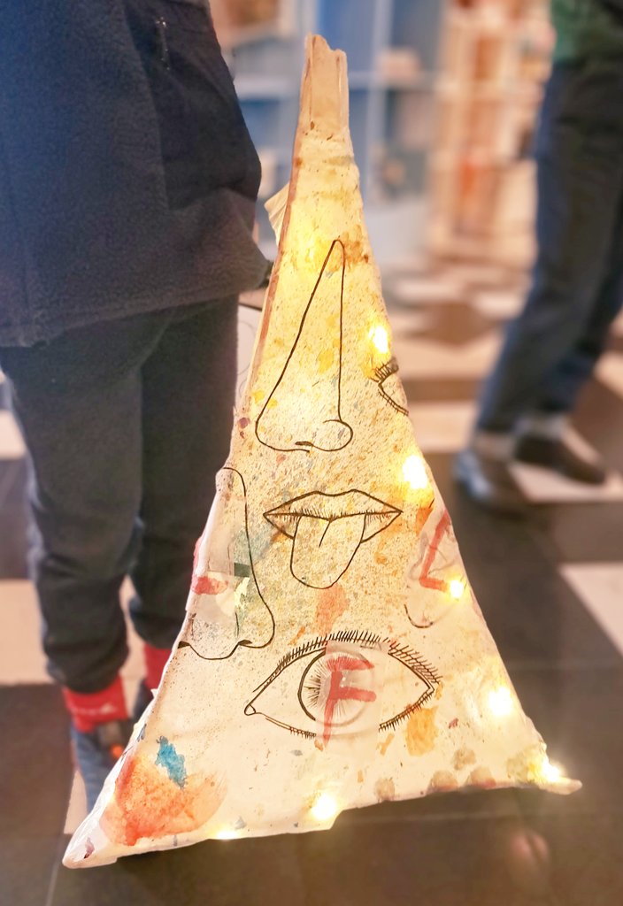 SonjaKielty's tweet photo. Today, we celebrated #TheBigDraw at #CartwrightHall #Art #Gallery βοΈ Artist Sarah Harris and BMG young ambassador, Myda, led a fully booked session of over 25 attendees who produced their own pyramid lanterns based on the 5 senses and Sarah's screen printing techniques! π¨ https://t.co/9QQ4w2Ifmc