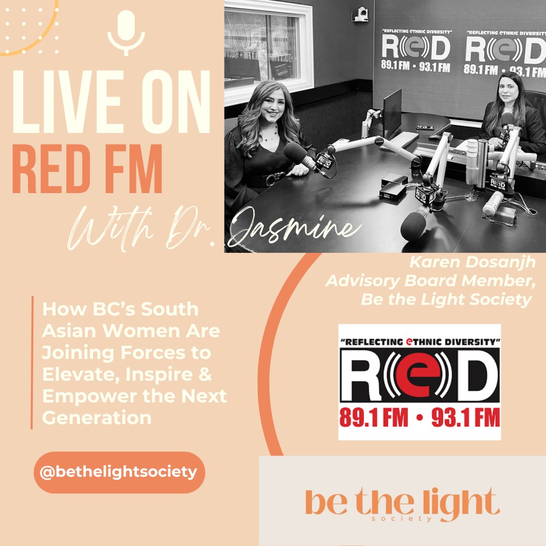 DosanjhPr's tweet photo. Thank you @drjasminkaur for having me as your Featured Guest on The Roshni Show &amp; ‘Sirjanhari' segment @redfmvancouver. It was my pleasure to share with your audience how @bethelightsoc is bringing South Asian women together to elevate, inspire &amp; empower the next generation. https://t.co/BFbkVXxKY5