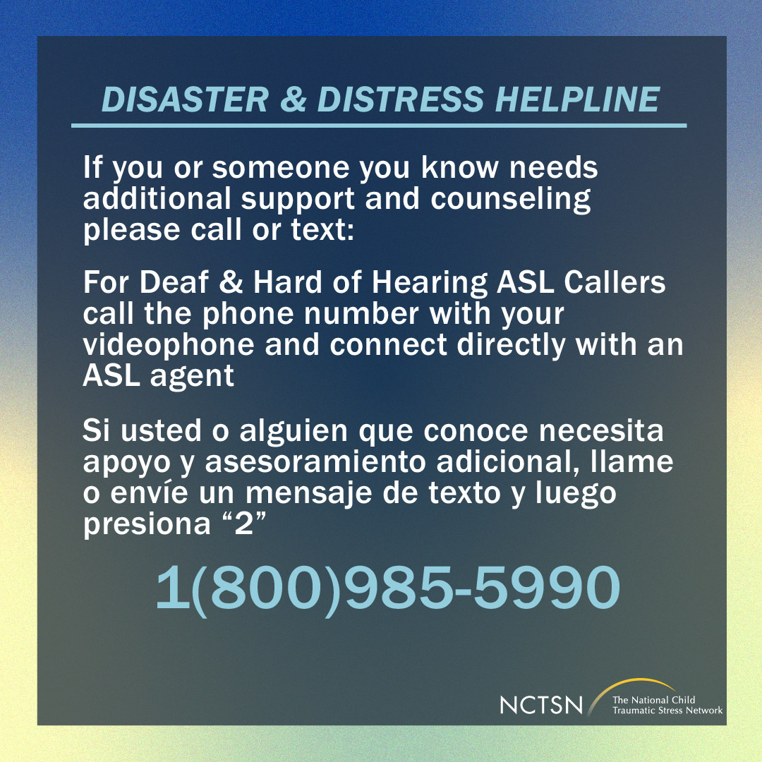 In response to the shootings in Lewiston, Maine, the NCTSN has resources to help families, responders, and communities find ways to cope. To access resources for support after a mass violence event, view bit.ly/3Fc1a5I.