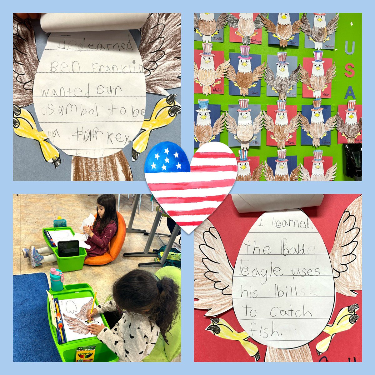 This week we have been learning about American symbols. Our learners did a great job learning facts about the bald eagle and how important it is to America! @Hampton_Street #mineolaproud