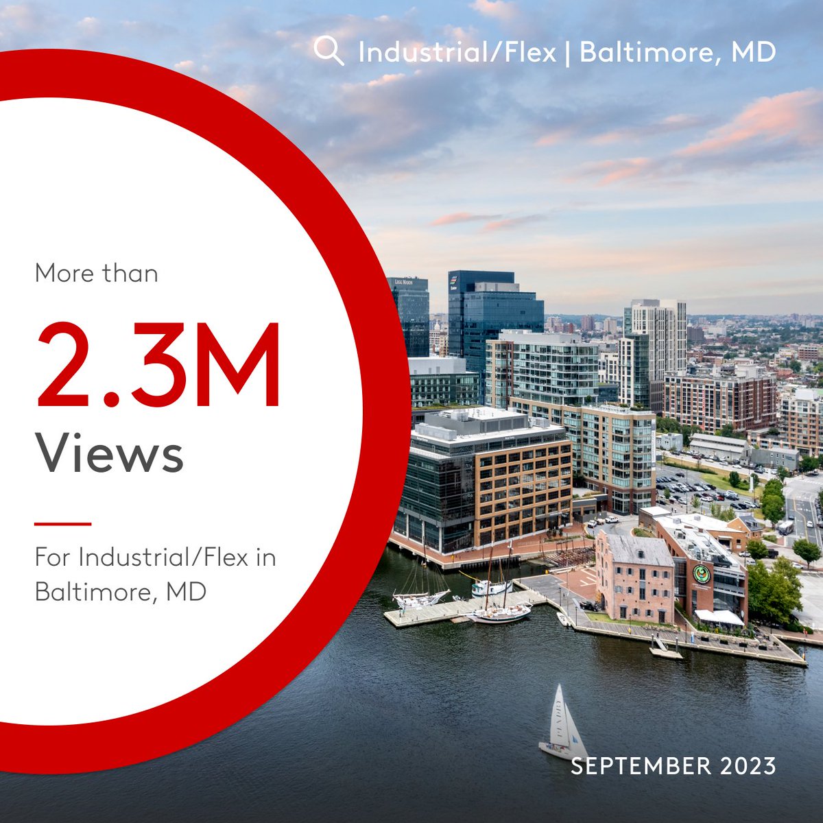 Baltimore's industrial market is on the rise! 🦀 Last month, there were more than 2.3 million views for #industrial/flex property in “Charm City” 🏭 See how you can maximize your listing’s visibility on LoopNet1 🔗 bit.ly/3UV4asN
