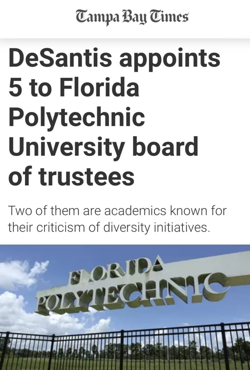 First DeSantis came for <a href="/NewCollegeofFL/">New College of Florida</a> to implement a hostile, right-wing takeover of their institution.

Then he came for <a href="/FLPolyU/">Florida Polytechnic University</a>…