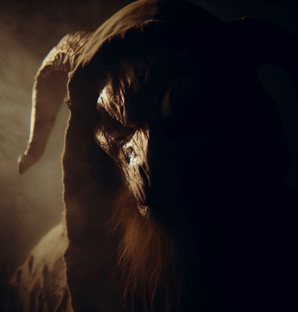 Step into the eerie embrace of darkness as we reveal the intimate, atmospheric portrait of a sinister goat. Soft lighting evokes haunting emotions. 🌑🐐 #EerieGaze #EmotiveArt 📷✨