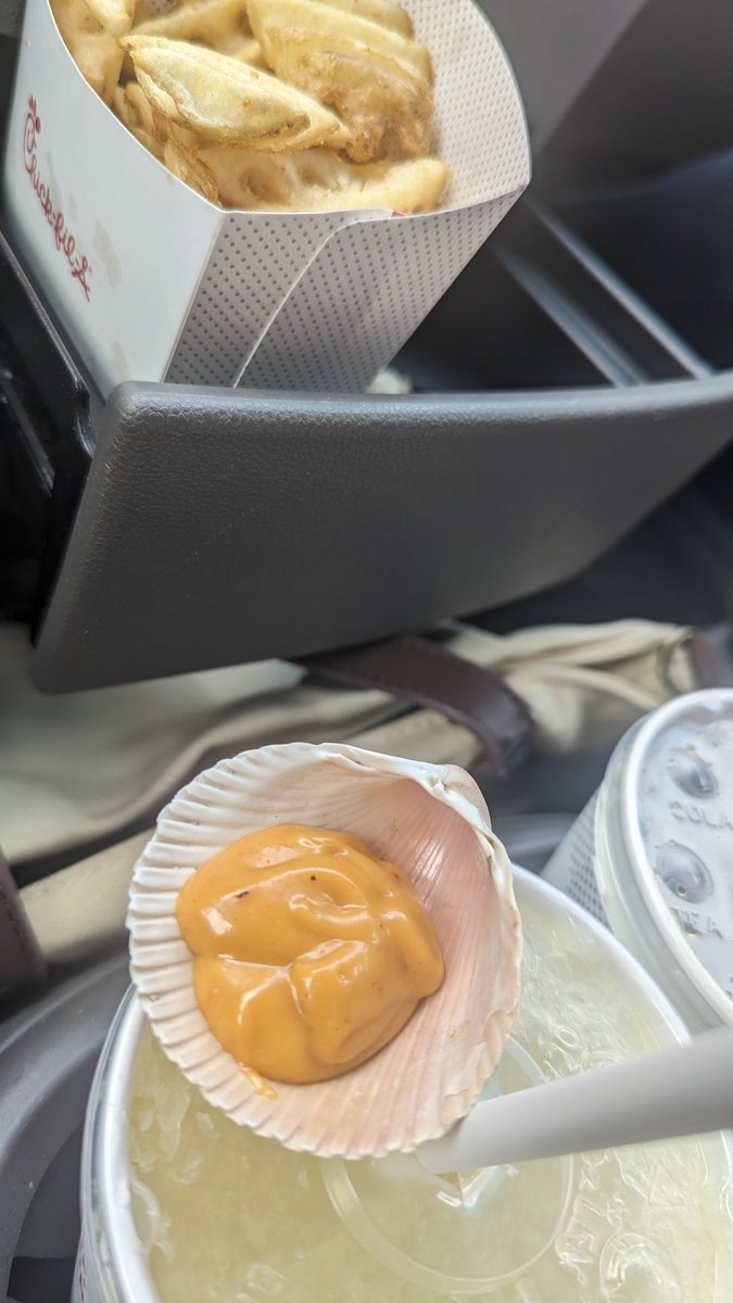 angeltucker's tweet photo. When you live near the coast and the honey roasted BBQ sauce is in packets, not a little dish, you improvise to eat and drive. @ChickfilA #CHS #saltlife https://t.co/Dg9ViuDopA