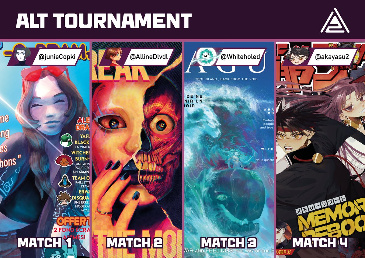 AltTournament's tweet image. ▽ 𝑪𝑯𝑬𝑹𝑺 𝑷𝑨𝑹𝑻𝑰𝑪𝑰𝑷𝑨𝑵𝑻𝑺 ▽   

 ▷  Pour vous faire attendre demain, voici nos 8 talentueux demi-finalistes qui continuent le tournois!