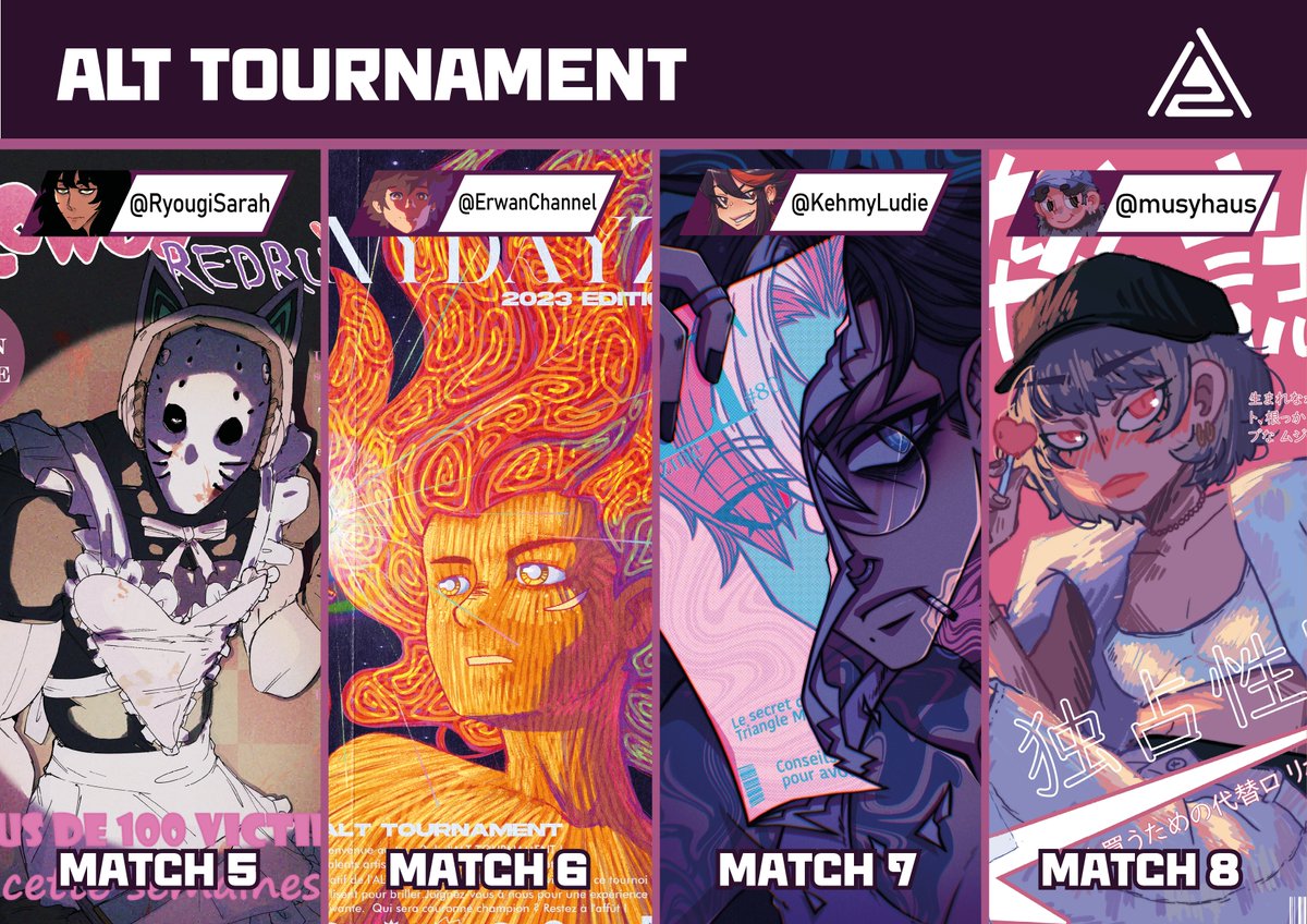 AltTournament's tweet image. ▽ 𝑪𝑯𝑬𝑹𝑺 𝑷𝑨𝑹𝑻𝑰𝑪𝑰𝑷𝑨𝑵𝑻𝑺 ▽   

 ▷  Pour vous faire attendre demain, voici nos 8 talentueux demi-finalistes qui continuent le tournois!