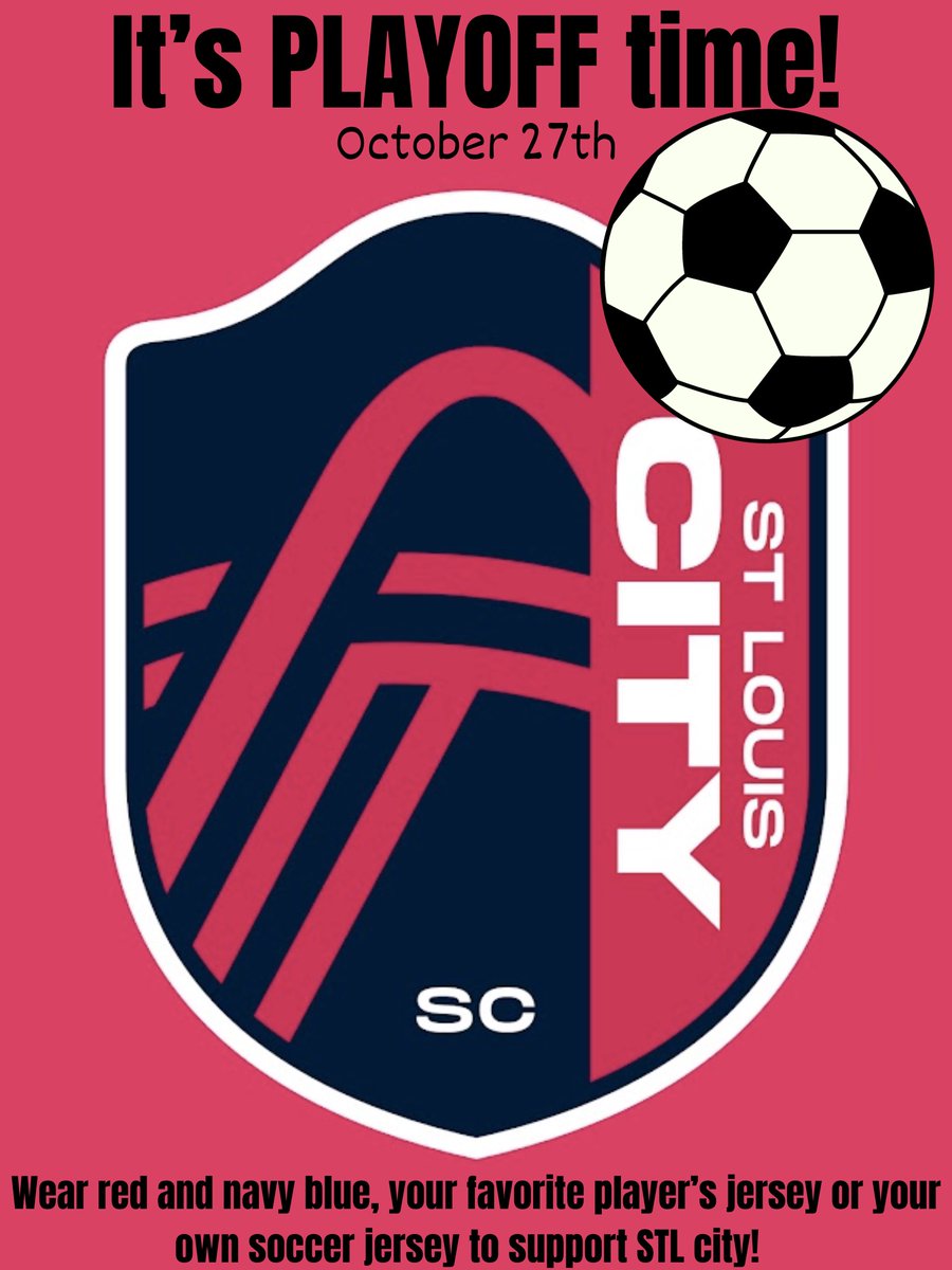 Spirit Day tomorrow, October 27th; wear your pink or St. Louis City Gear to cheer them on for the playoffs!