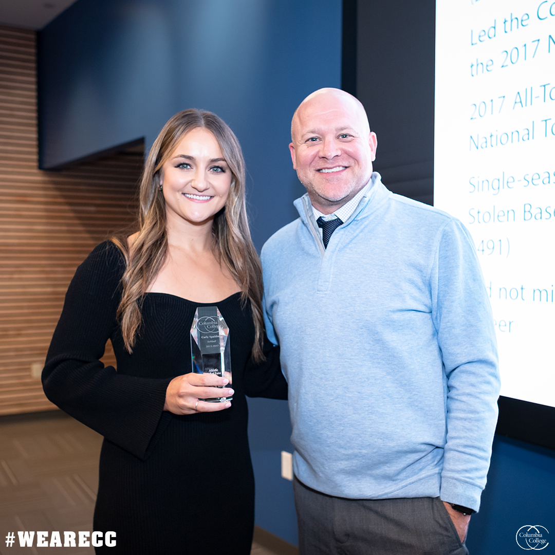 cc_alumni's tweet photo. #ICYMI ⬇️

On Friday, Oct. 13,  Laurie Frew '18 (Women's Soccer), Carly Spalding '17 (Softball), the 2003 Women's Volleyball Team &amp; Tex Little (Play-by-Play Voice) were inducted into the Columbia College Athletics Hall of Fame!

📰: https://t.co/AIlIgmkMkR

#WeAreCC https://t.co/SfyZtgq8Zn