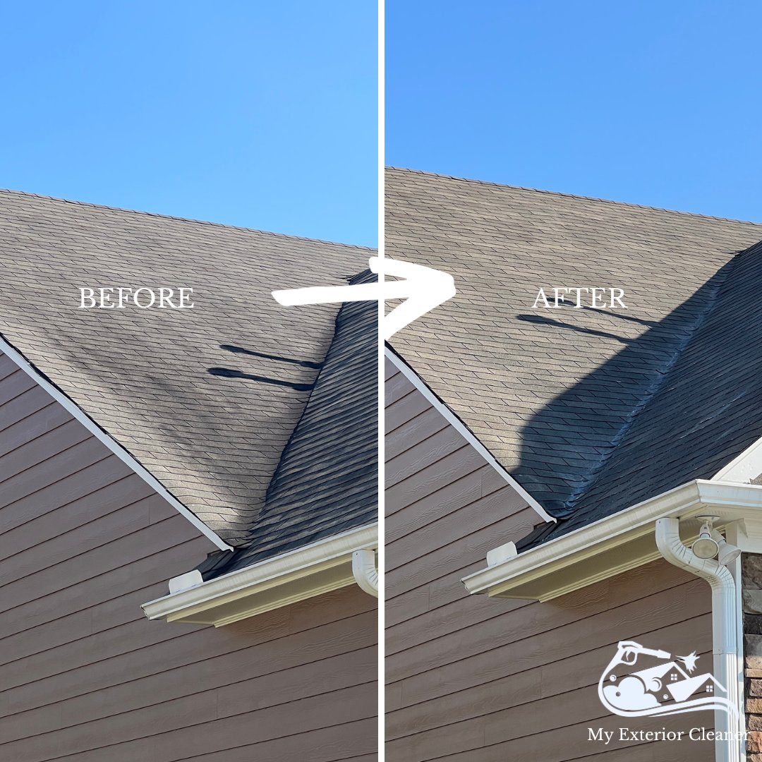 Bringing roofs back to life, one gentle wash at a time! 
Check out these stunning before and after results. 🏠✨ 
#RoofRevival #SoftWashPros

Steps
1 - Blow free of debris
2 - Apply 3-4% SH solution
3 - Let dwell
4 - Rainfall will bring more down