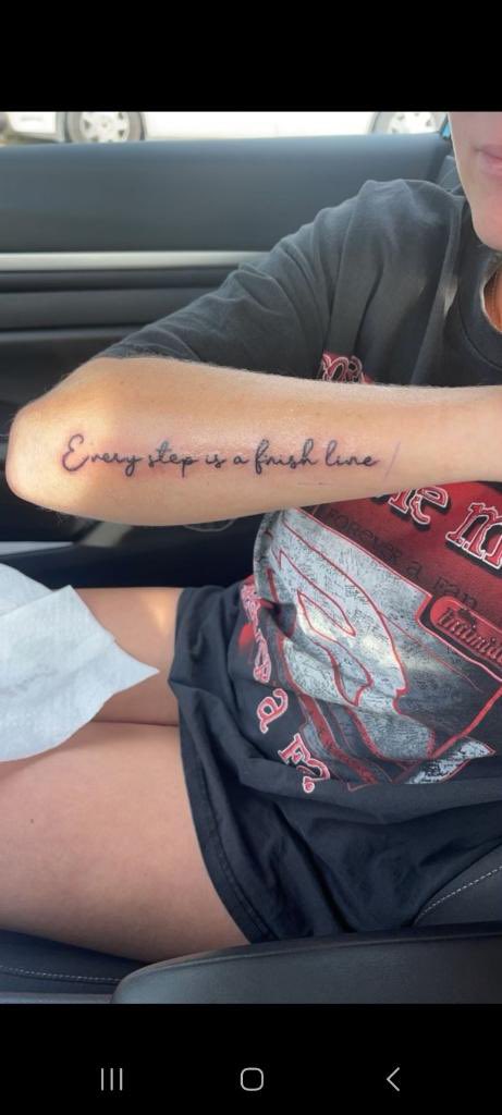 Reese, proudly showing off her Every Step a is A Finish Line tattoo in honor of Richie and his outlook on life. Thank you, Reese, for supporting Richie and his mantra. We are grateful 🙏💚 #everystepisafinishline #richiemcpeak