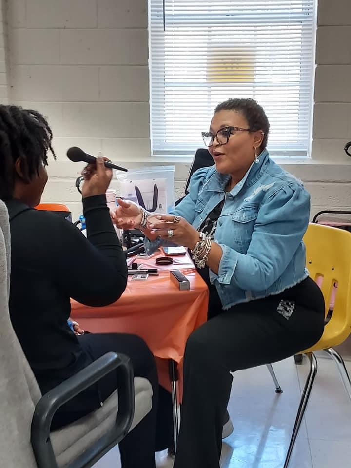 Principal Fields provided staff a session of pampering and snacks during their planning time today. Tracey Fields Hedrick is a National Representative for Mary Kay. She is currently driving her new pink Cadillac.