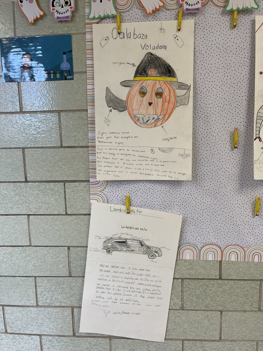 MarSilvaLearns's tweet photo. Another visit to @LuellaMerrett means seeing phenomenal student work from @Amplify! The 4th grade T I met with wanted to learn about supporting her newcomers, and look at the fab translanguaging on her S inventions! This #futurecorpse also loved the 1st grade skeletons &amp; writing. https://t.co/fjXOa5HKzw