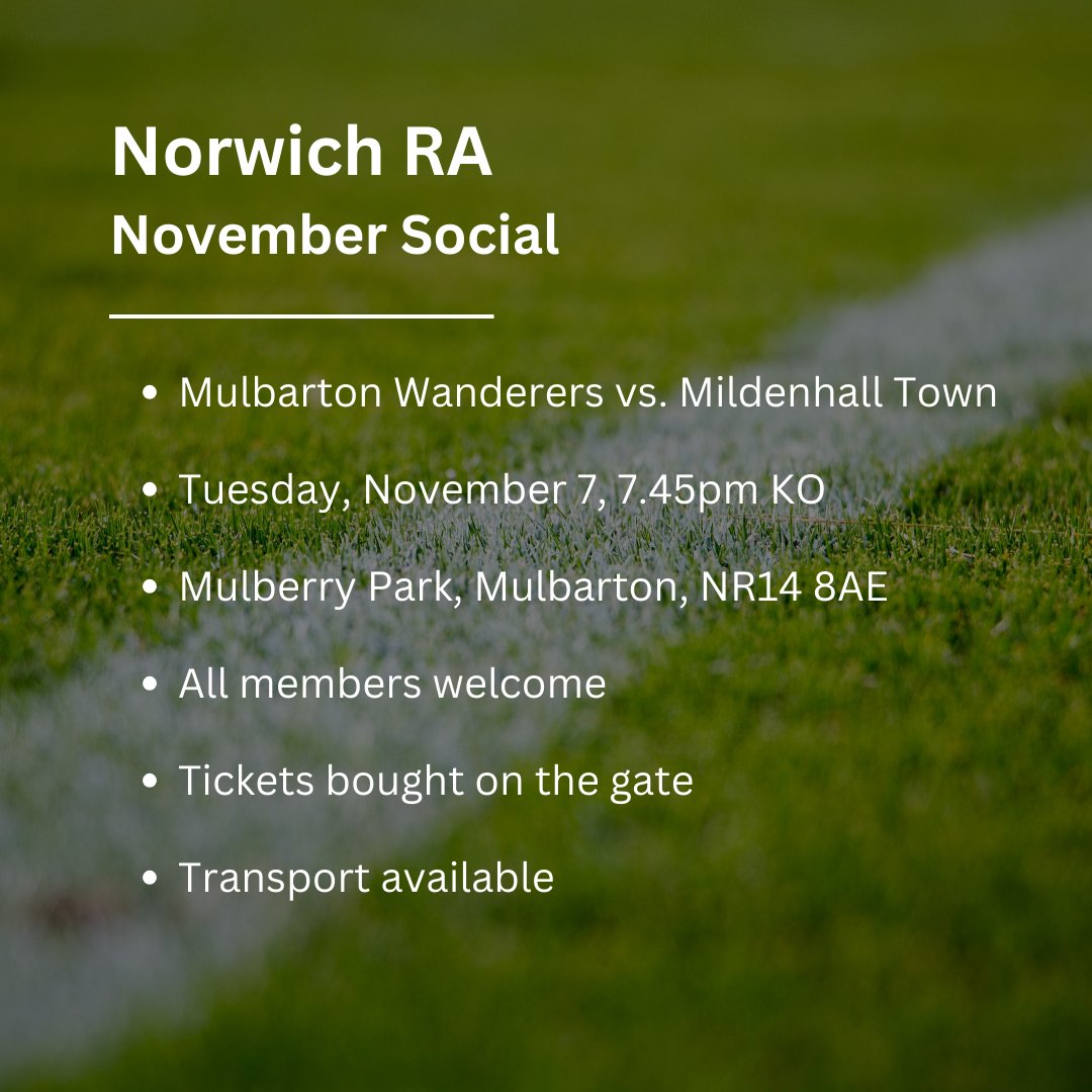 We will be hosting our third social of the month in a week's time as <a href="/MulbartonFC/">Mulbarton FC (Men’s)</a> take on <a href="/Walsham_Warbler/">Walsham Le Willows Fc</a> in the <a href="/ThurlowNunnL/">TNL</a> Cup. 

Details below - see you there!
