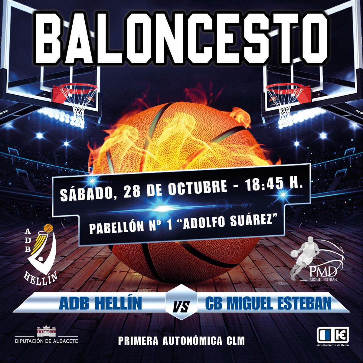 ADB_Hellin's tweet photo. ⚡ SÁBADO, 28 PARTIDO⚡
🏀 Jornada 3️⃣
🆚 @PMD_MEsteban
⏱️ 18:45,Pabellón Adolfo Suárez
#ADBHellin https://t.co/peIX2sr1ZY