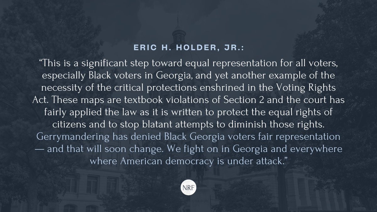 Today, in a major victory for voters, a GA court struck down the state’s congressional and state leg. maps as violations of Section 2 of the VRA.

After initiating these challenges in 2021, we are thrilled with this giant step toward equal representation! bit.ly/3s9FS5I
