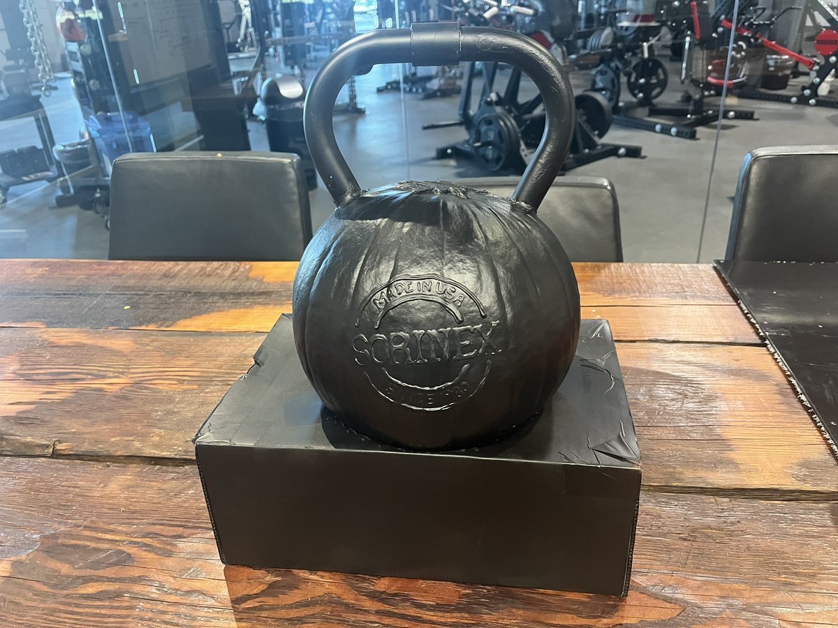 TheEricBland's tweet image. How about this from Sorinex Equipment’s pumpkin contest. I voted Olivia the clear winner. Look at this pumpkin Kettlebell. Very cool. Send your cool pumpkins. EB