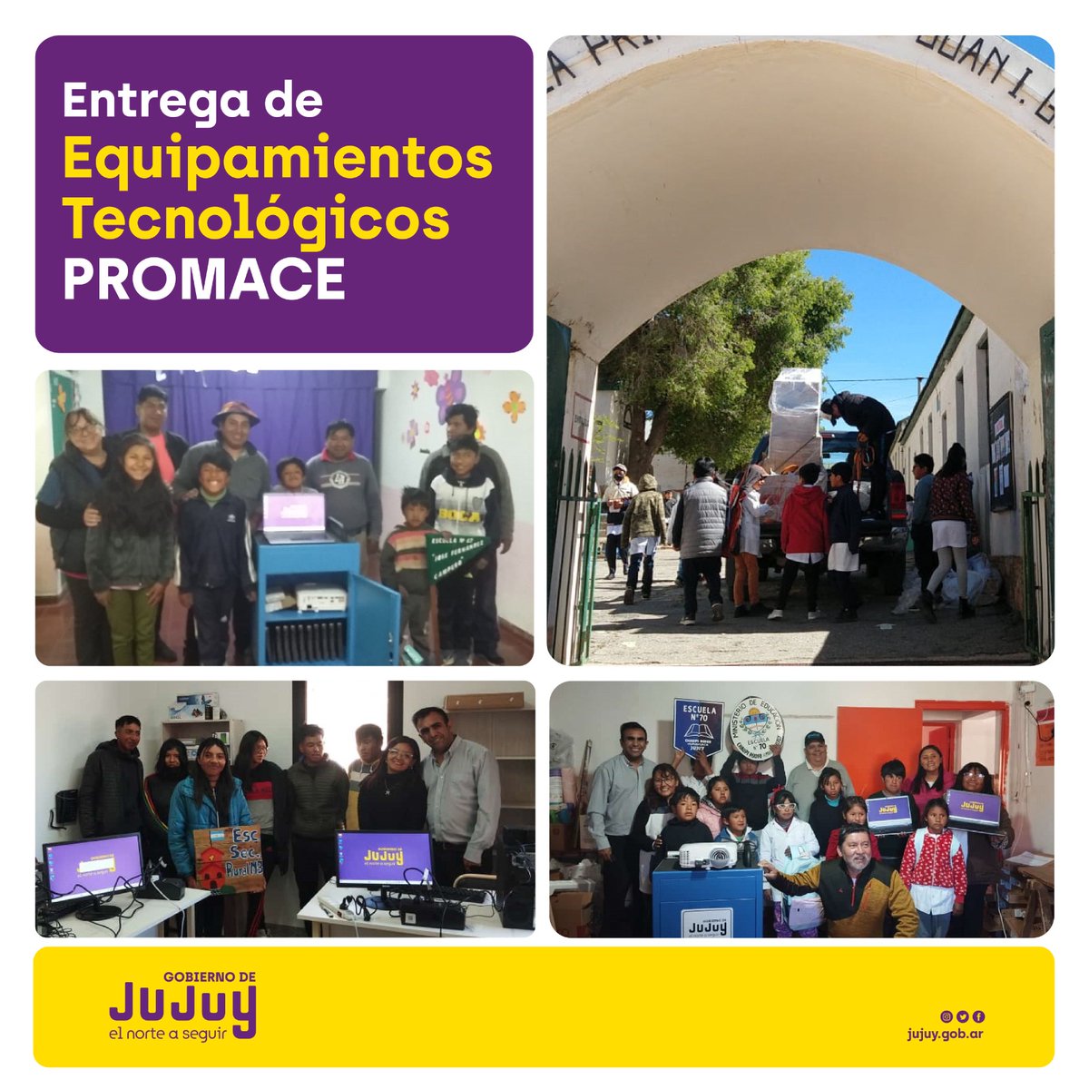 EducacionJujuy's tweet photo. #PROMACE #EstamosEntregandoEquipamientoTecnológico #EducaciónPúblicaSiempre #GobiernoPresente
👉Gracias al compromiso del Gobierno de la provincia, entregamos ADM y PC de escritorio a 21 instituciones educativas de diversas localidades y parajes de la Quebrada de Humahuaca. https://t.co/7ryYlvWVbk