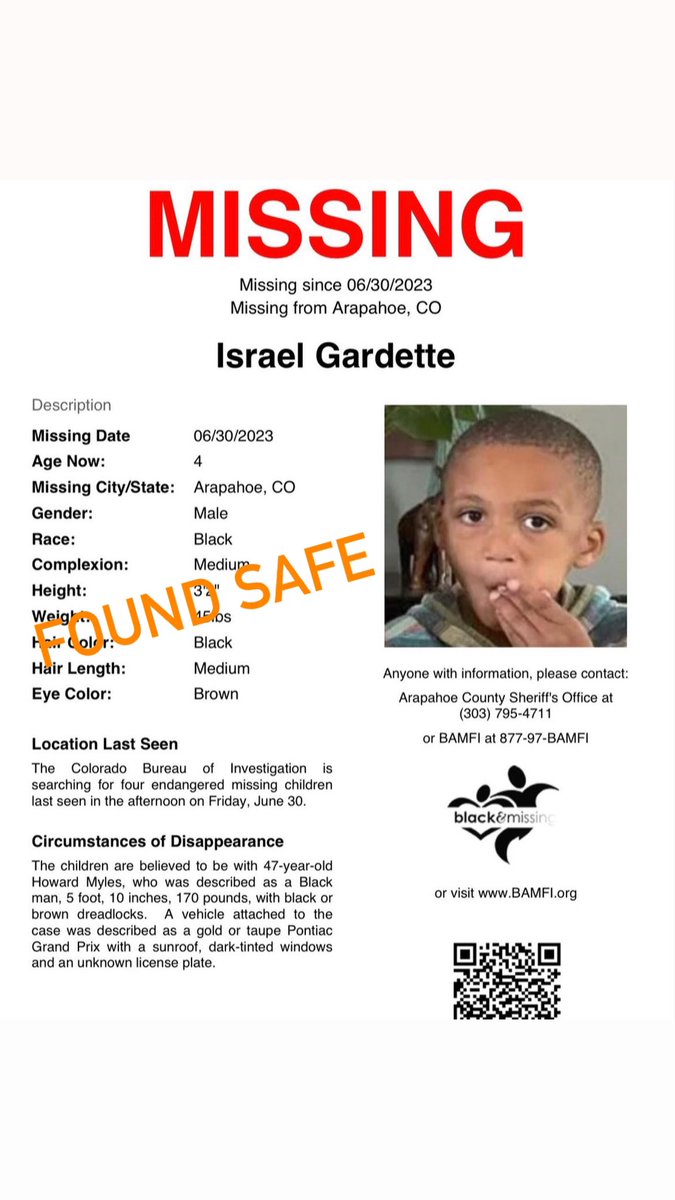 GREAT NEWS! According to the Arapahoe County Sheriff’s office, the four children missing from Colorado were found safe &amp; unharmed! Thank you ALL for sharing their profiles!