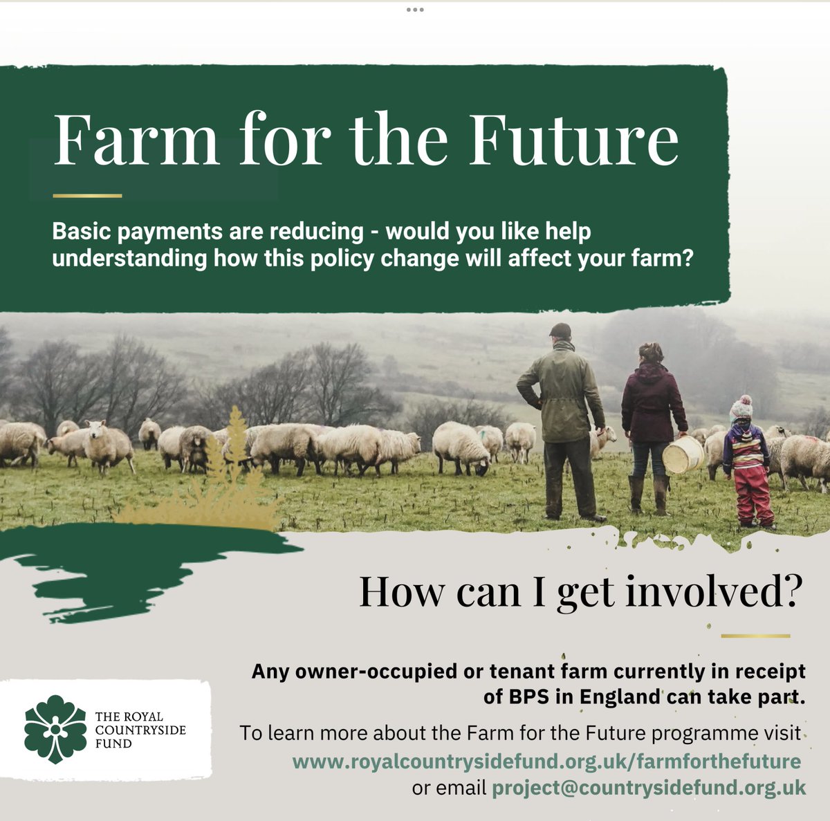 As a member of the <a href="/countrysidefund/">The Royal Countryside Fund</a>  Farm Advisory Group I have been involved in the development of its Farm for the Future programme. I have also seen first hand the positive impact the programme has had. To take part this year, find more details here: