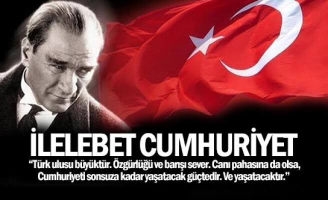 #MustafaKemalAtatürk yok olmuş bir ülkeyi küllerinden var ederek vatan yaptığı #29Ekim Cumhuriyet Bayramımız Kutlu Olsun! Atam sonsuza dek izindeyiz! Yaktığın Cumhuriyet Işığı Hiç Sönmeyecek! 
#YaşasınCUMHURİYET 🇹🇷
#Cumhuriyet100yaşında #İlelebetCumhuriyet💯