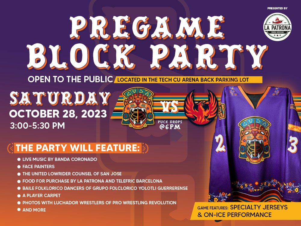 sjbarracuda's tweet photo. The Tigres Del Mar 🐅 are coming to The Reef this Saturday and we're celebrating with a pre-game block party presented by La Patrona Cocina Mexicana!

Great food, live music, lowriders, face painters AND MORE!

The party starts at 3PM 🎉🎉 https://t.co/9kQH8CSCID