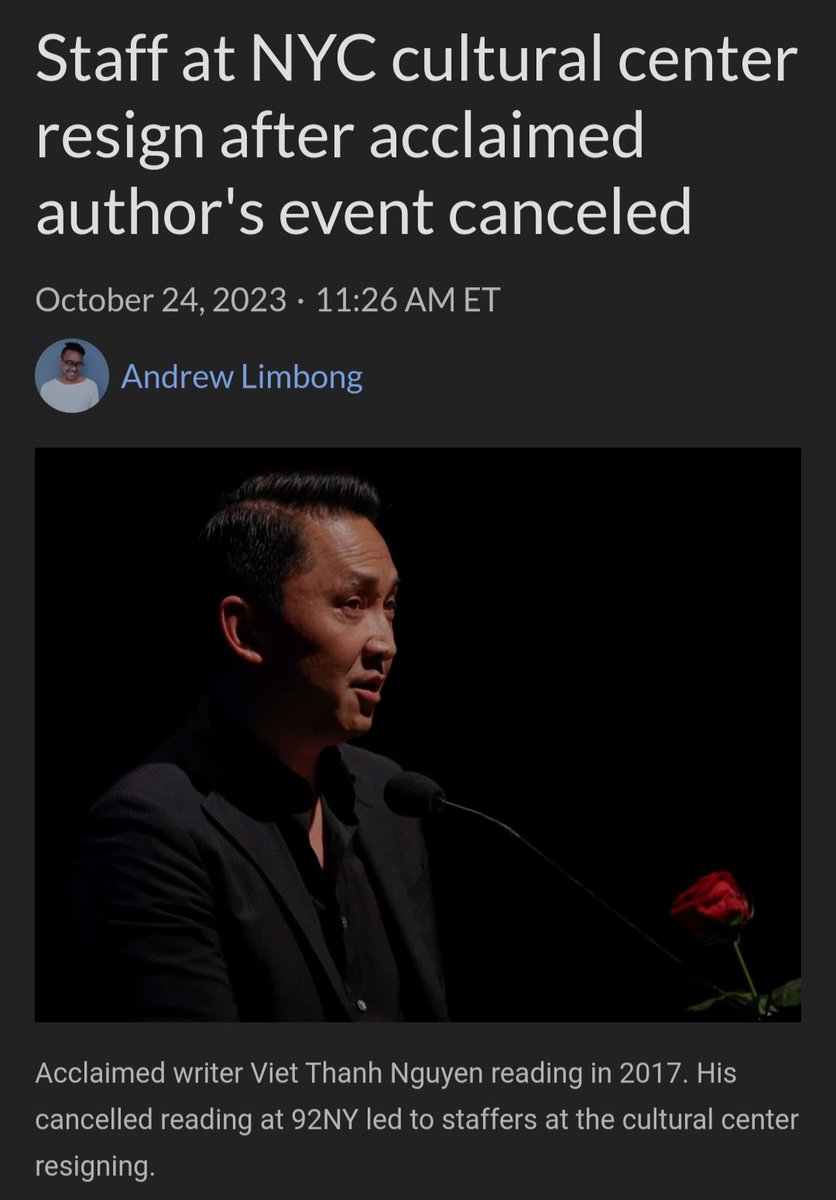 Staff from 92nd Street Y have resigned after the pro-Israeli arts centre abruptly halted a scheduled reading by author Viet Thanh Nguyen, who signed a statement supporting ceasefire.
🇵🇸🇵🇸🇵🇸