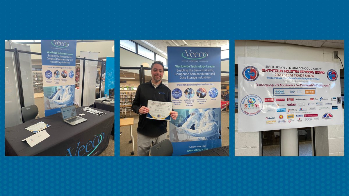 Veeco's tweet photo. Kevin Long recently attended Smithtown Central School District’s annual STEM tradeshow. Thank you to Philip Como and his team for hosting Veeco and other STEM-focused companies here in the Long Island community! #MakingAMaterialDifference https://t.co/z1A6PylOuF