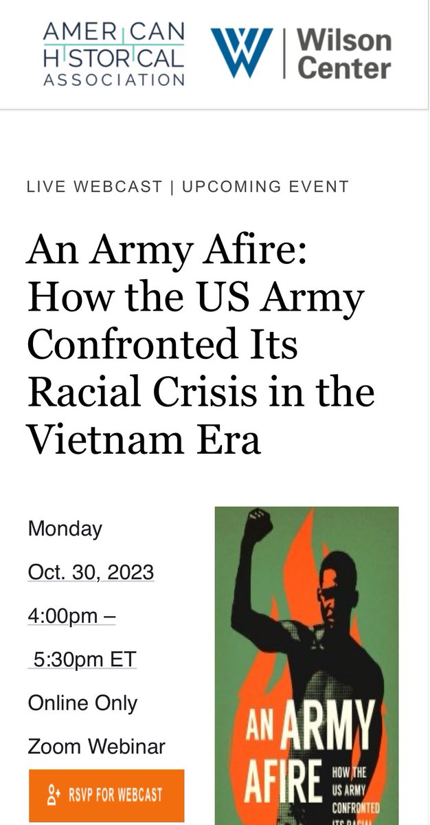 Titus Firmin (@paohasnoname) on Twitter photo Register & tune in to hear @BethLynnBailey discuss how Army leaders attempted to solve “the problem of race” in the 1960s-1970s!
shorturl.at/fhKZ9
Monday 10/30 at 4pm EST
<a href="/AHAhistorians/">American Historical Association</a> Register & tune in to hear @BethLynnBailey discuss how Army leaders attempted to solve “the problem of race” in the 1960s-1970s!
shorturl.at/fhKZ9
Monday 10/30 at 4pm EST
<a href="/AHAhistorians/">American Historical Association</a>