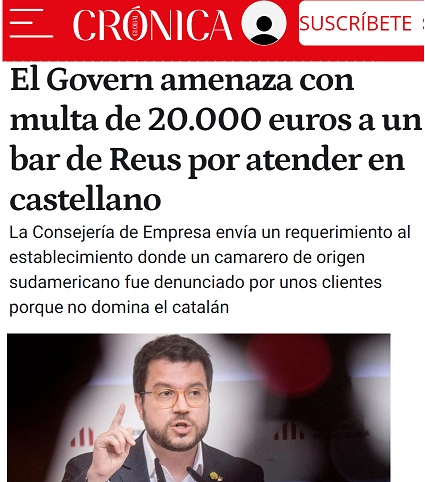 CCivicaCatalana's tweet photo. Separatistas denuncian a un bar de Reus porque un chico suramericano recién llegado que trabaja de camarero les atendió en español en vez de catalán 

Amenazan al bar con multarle 20.000€ y el chico podría ser despedido

Pero ellos son los tolerantes y demócratas, tú el fascista https://t.co/Dr0lzjzFIf