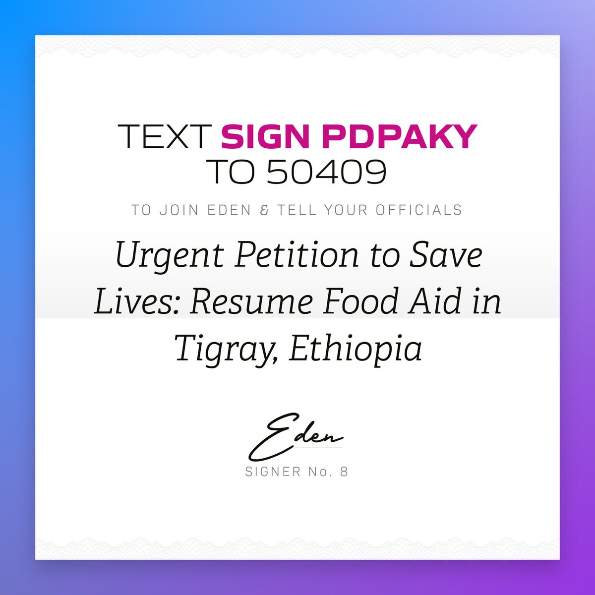 🚨 Denying food aid to over 5.4mil represents a disproportionate response … in Aug, Sept, & Oct alone, 2,800 have died of starvation in 27 districts of #Tigray. @USAID & @WFP must Prioritize Humanity! #ResumeAid4Tigray #TigrayCantWait ✍️ resist.bot/petitions/PDPA…