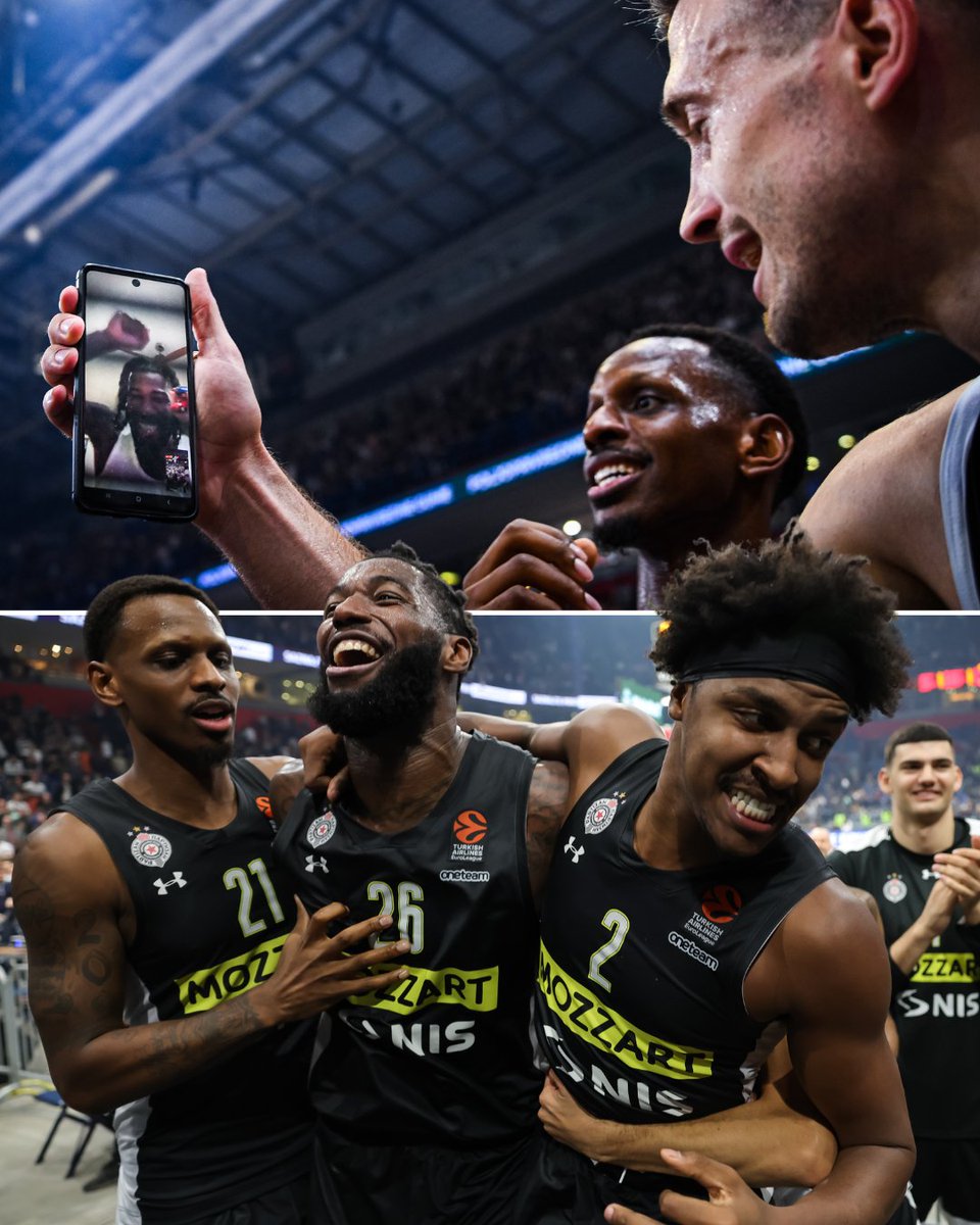 SportalSrbija's tweet photo. Prilikom proslave trijumfa, crno-beli su pozvali svog bivšeg saigrača, Matijasa Lesora! Vodi navijanje i nakon odlaska u drugi klub 😂
#kkp #partizan #lesor #matijas #aleksa https://t.co/HrPmM3xcLZ