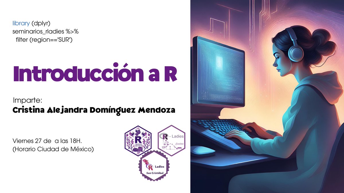 ‼️Que no se te pase‼️
Estamos a 1 día del taller en línea y gratuito “Introducción a R”.

📆 Viernes 27 de octubre
⏰ 18:00 horas.
📲 Registro:meetu.ps/e/MyVVb/z2w91/i