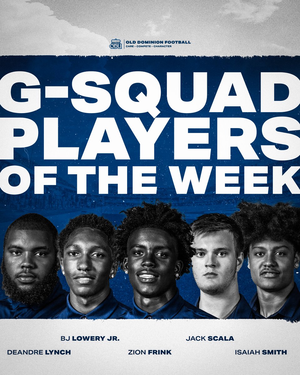 ODUFootball's tweet photo. G-SQUAD POTW‼️

DEF: @DeandreLynch12 &amp; @bjloweryjr
OFF: @Jack_Scala66 &amp; @IsaiahDSmith3 
ST: @ZionFrink2

#ReignOn | #DDT https://t.co/2XB4WsfiU0