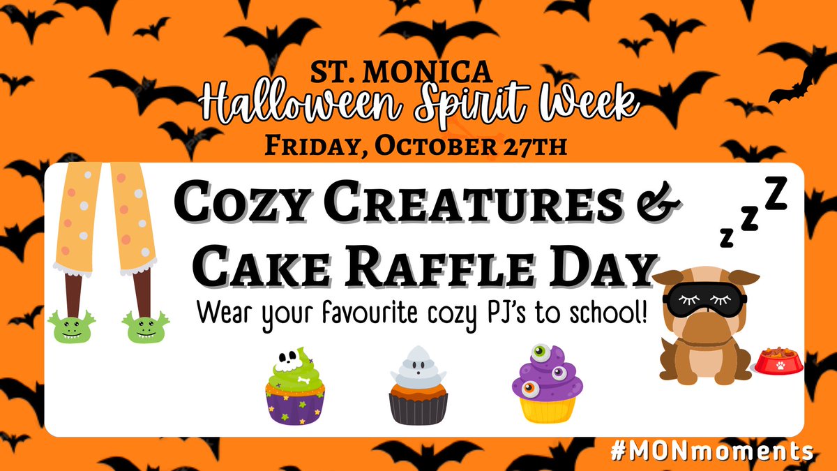 StMonicaOCSB's tweet image. Only one more sleep left til the big day! Don’t forget to dress up in your cozy pjs for this year’s @StMonicaPC Cake Raffle! #MONmoments #BeCommunity