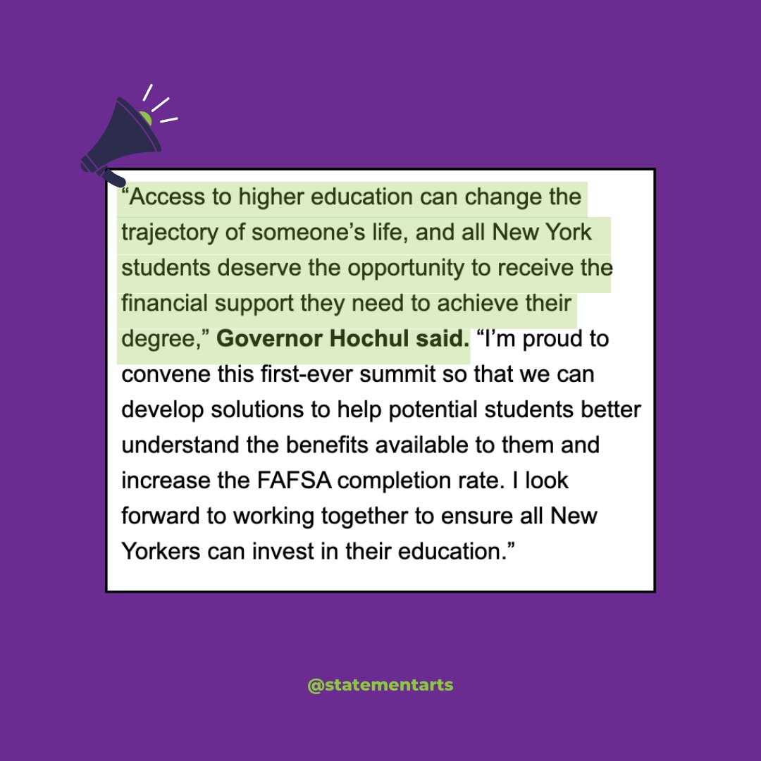 StatementArts's tweet image. This was a complete game-changer for our StART Dreaming College Readiness mentees as they applied for college this month!

Thank you, @GovKathyHochul, for championing NYC&apos;s next generation. #successbeginswithacess

Learn more: statementarts.org/start-dreaming