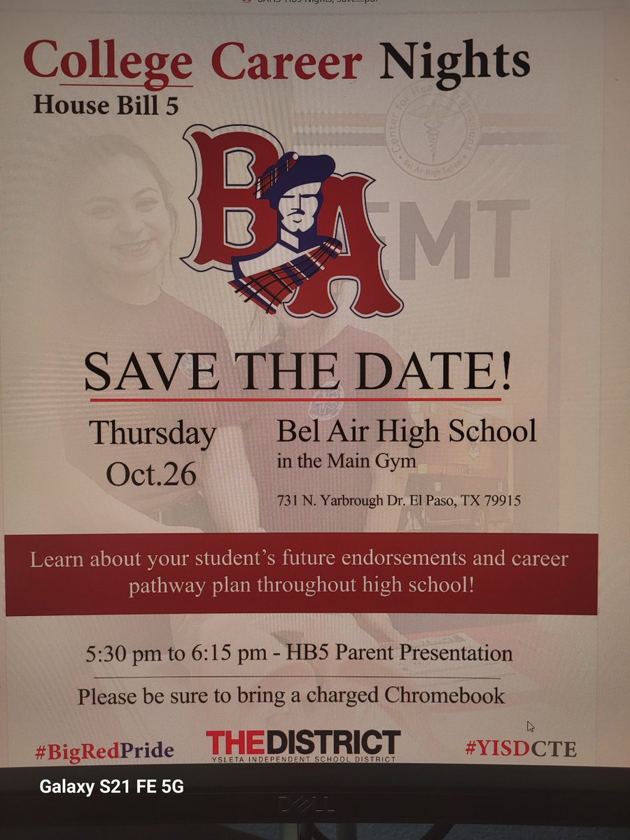 Interested in becoming a Highlander? Join us today @BelAirHigh at 5:30 for our HB5 Career Night for further information on the programs available at the campus. yisd.net/Page/18160 @YsletaISD @YsletaISDCTE @BrendaChR1 @BA_Highlanders @RendonSylvia