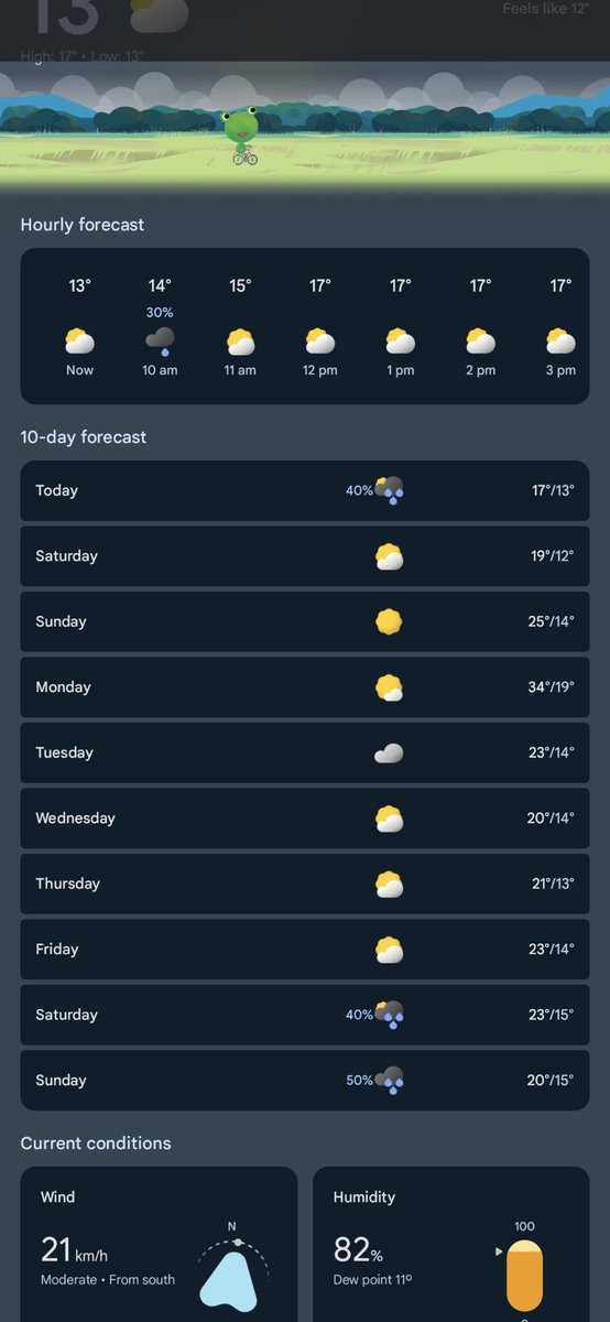 njgage's tweet photo. @Google hi, the new weather view is great but the 10 day view really needs the date and month added rather than just week day text please! https://t.co/jdRqQSe1bj